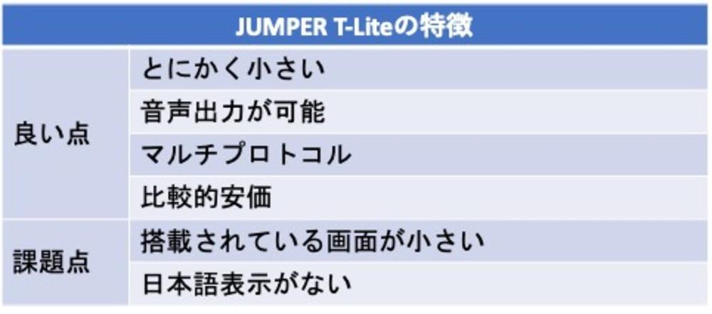 JUMPER T-Liteの特徴