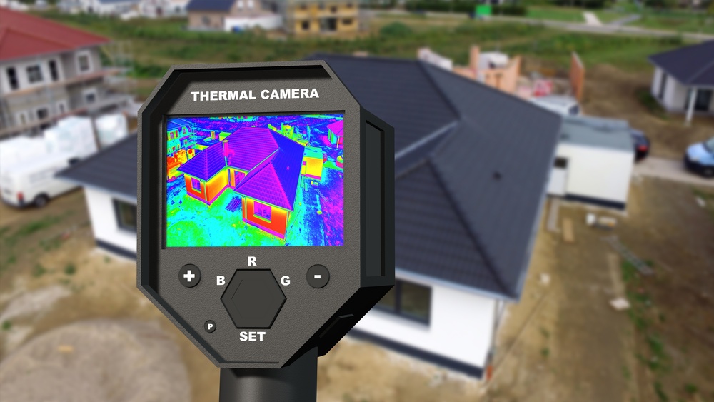 赤外線カメラで住宅の熱損失を検出、断熱性能を調べる様子